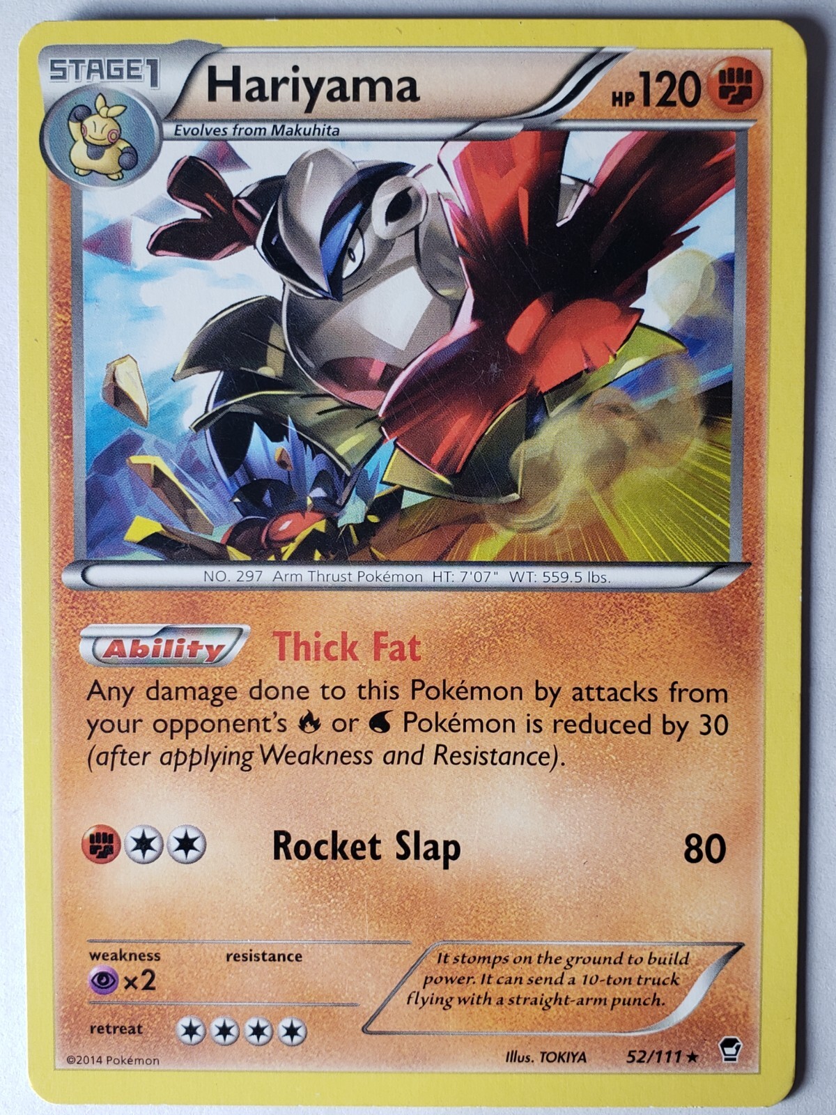 Hariyama 52/111 LP - Rare Non Holo XY Furious Fists Pokemon Card - TOKIYA Art
