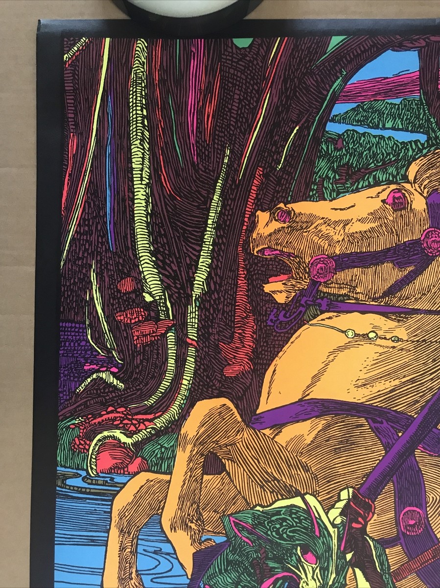 Vintage Original 1970s Blacklight Dragon And Saint George Medieval