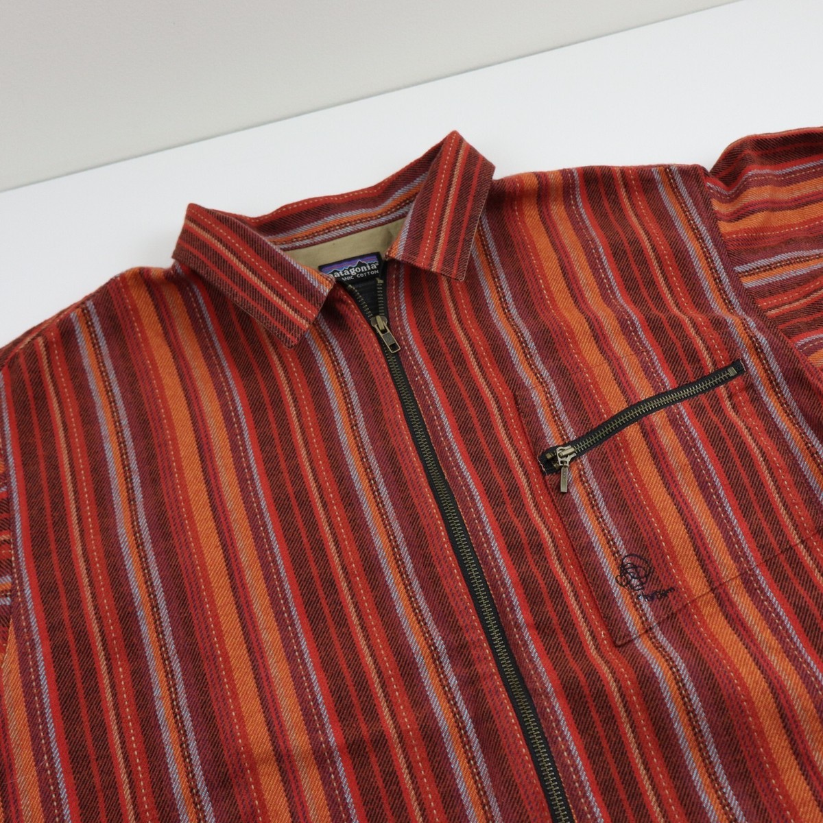 Vtg Patagonia Rhythm Flannel Striped Jacket Zip Shirt Coat Mens M