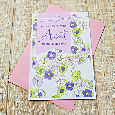 Mother's Day Greeting Card 5x7 For Aunt Pink Purple Floral Glitter Hallmark