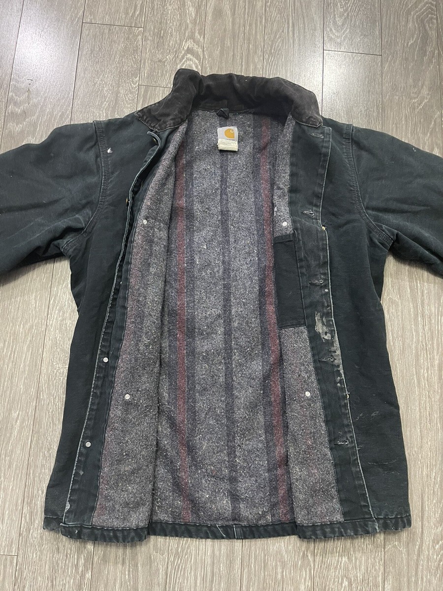 VTG Carhartt Men's C01 BLK Duck Blanket Lined Chore Work Jacket