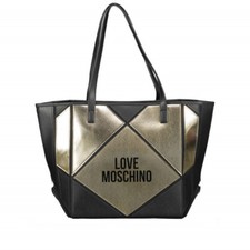 Love Moschino~Shopper~Tasche~Schwarz mit geometrischem Herz in Gold * Neu *