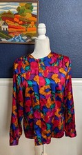 VTG Notations 1980s Button Multicolor Retro Long Sleeve Shirt Sz 10 Medium