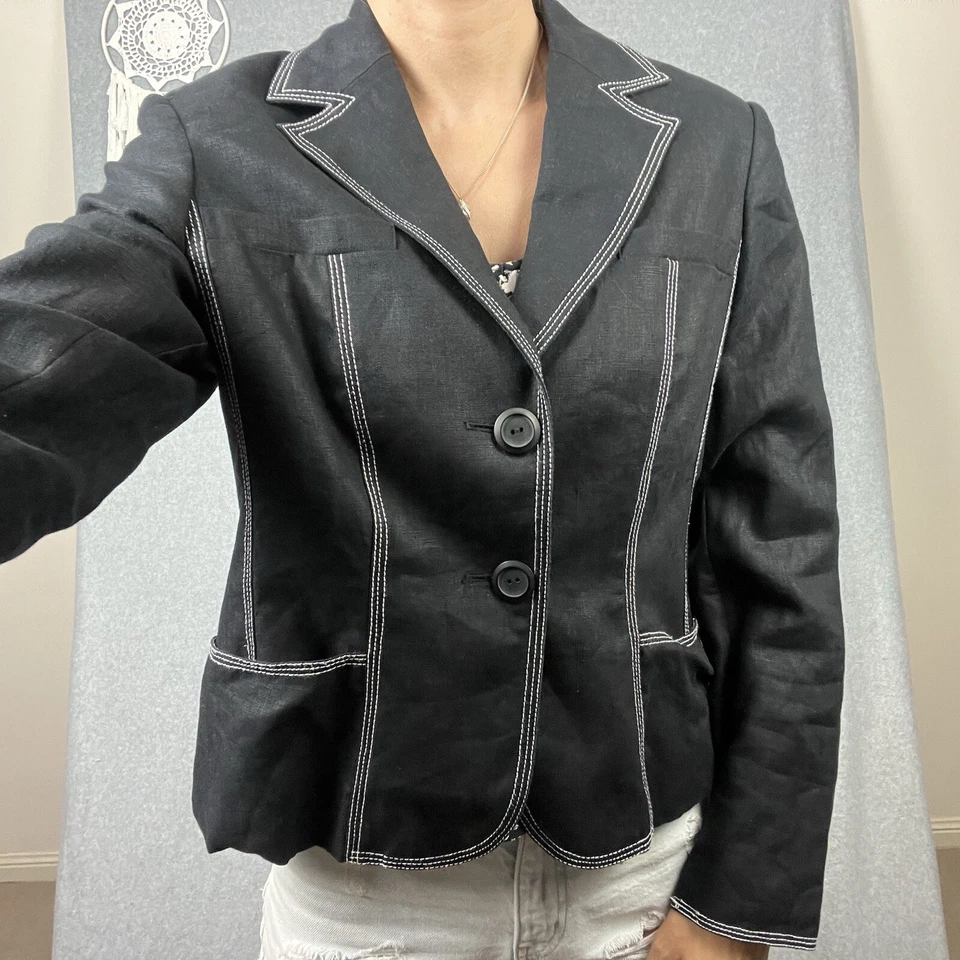 Style Co Linen Jacket Womens 6 Fit 8 Small Black Embroidered Western Cowgirl - Image 4 of 4