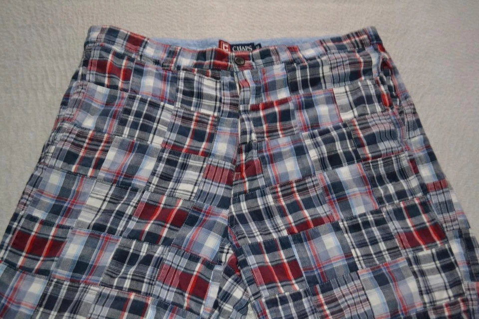 44779-a Chaps Ralph Lauren Shorts Red Blue Plaid Madras Patchwork Size 38 Mens - Image 2 of 4