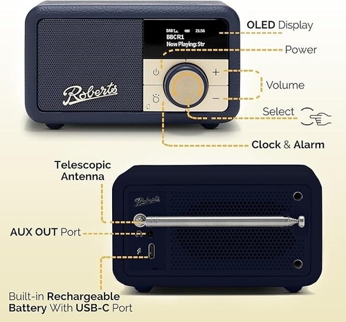 Roberts Revival Petite DAB/DAB+/FM Portable Radio RDS with Bluetooth - Blue NEW - Picture 2 of 3