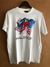 Vintage 90's HALSTON American Flag USA Olympics White T-shirt Made in USA L