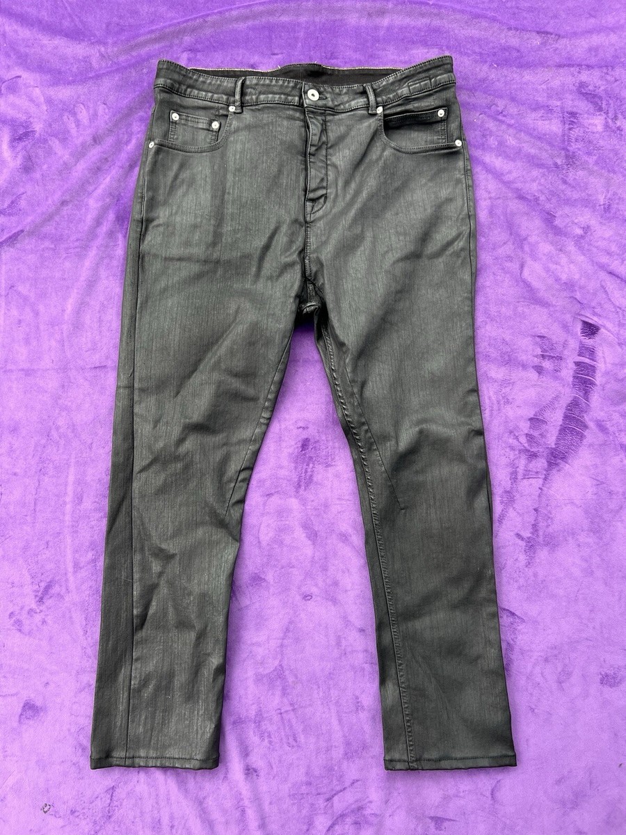 Rick Owens DRKSHDW Men's Detroit Cut Waxed Denim Jeans, Sz Rick Owens DRKSHDW Men's Detroit Cut Waxed Denim Jeans, Sz
