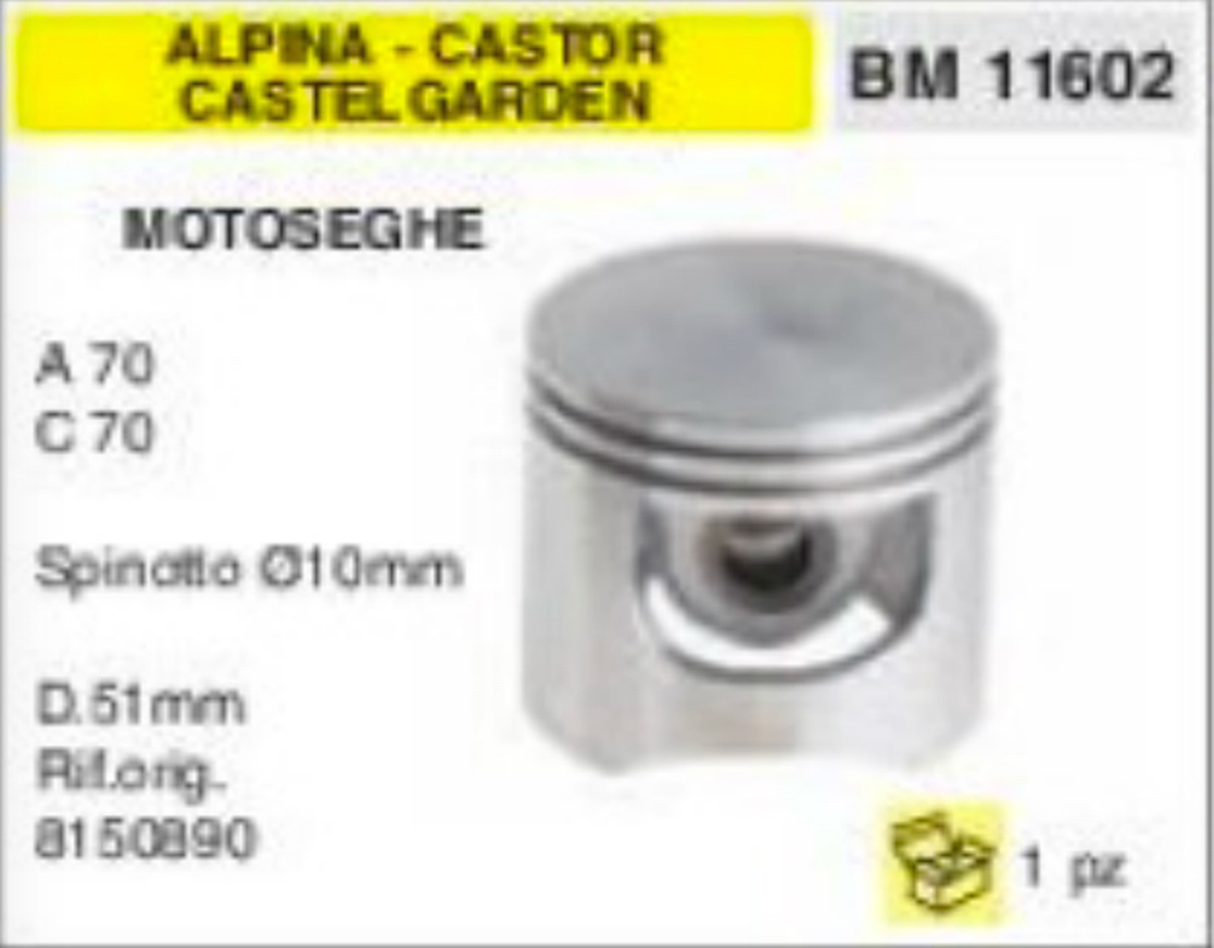 8150890 PISTONE MOTOSEGA ALPINA 70 CASTELGARDEN CASTOR 70 Ø 51 mm SPIN 10 mm