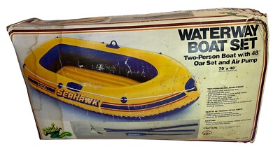 Vintage 1985 Intex 2 Person Waterway Boat Set W/ Oar + Air Pump Seahawk
