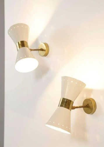 Par italiano de apliques de pared de diseño moderno estilo Stilnovo blanco ma... - Imagen 5 de 12