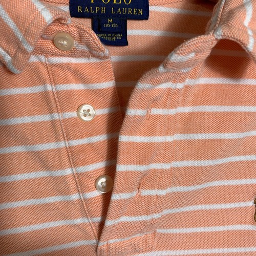 Polo Ralph Lauren Kids Medium Colored Pony Logo golf peach striped collared - Picture 4 of 7