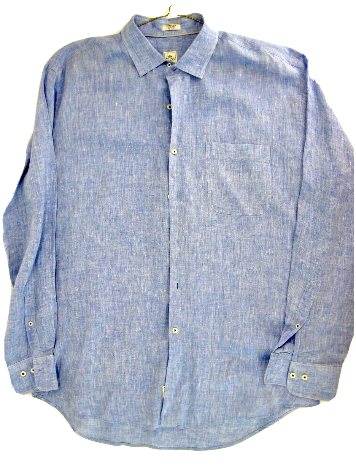 Peter Millar Men's 100% Linen Blue Long Sleeve Button Down Shirt Resort XL