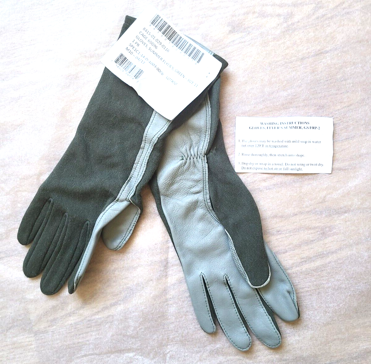 Gloves, Summer Flyer's, Green, 1 Pair, Size: 11. USGI. New w/ Tags-image