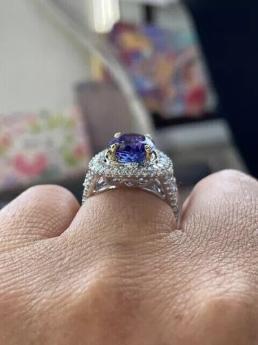 Oval Cut Simulated Blue Tanzanite Women's Pretty Band Ring 14k White Gold Plated - Picture 4 of 5
