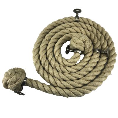 36 mm Natur Jute Geländer Treppenseil x 4,8 Meter c/w 7 Satin Nickel Beschläge