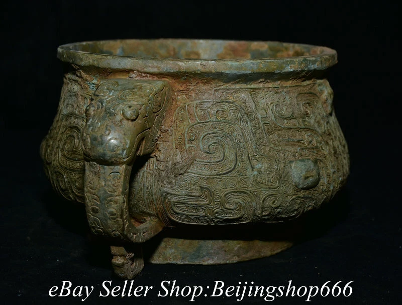 9.4" Old Chinese Bronze Ware Dynasty Dragon Pattern Handle incense burner Statue - Image 4 of 4