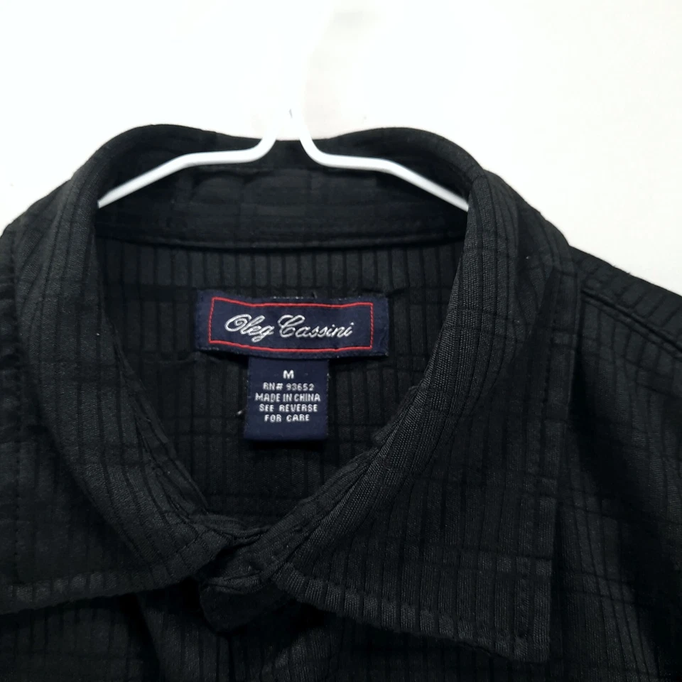 Camisa Oleg Cassini Para Hombre M Negra Manga Corta Mezcla Seda Abotonada Foto 2 de 4