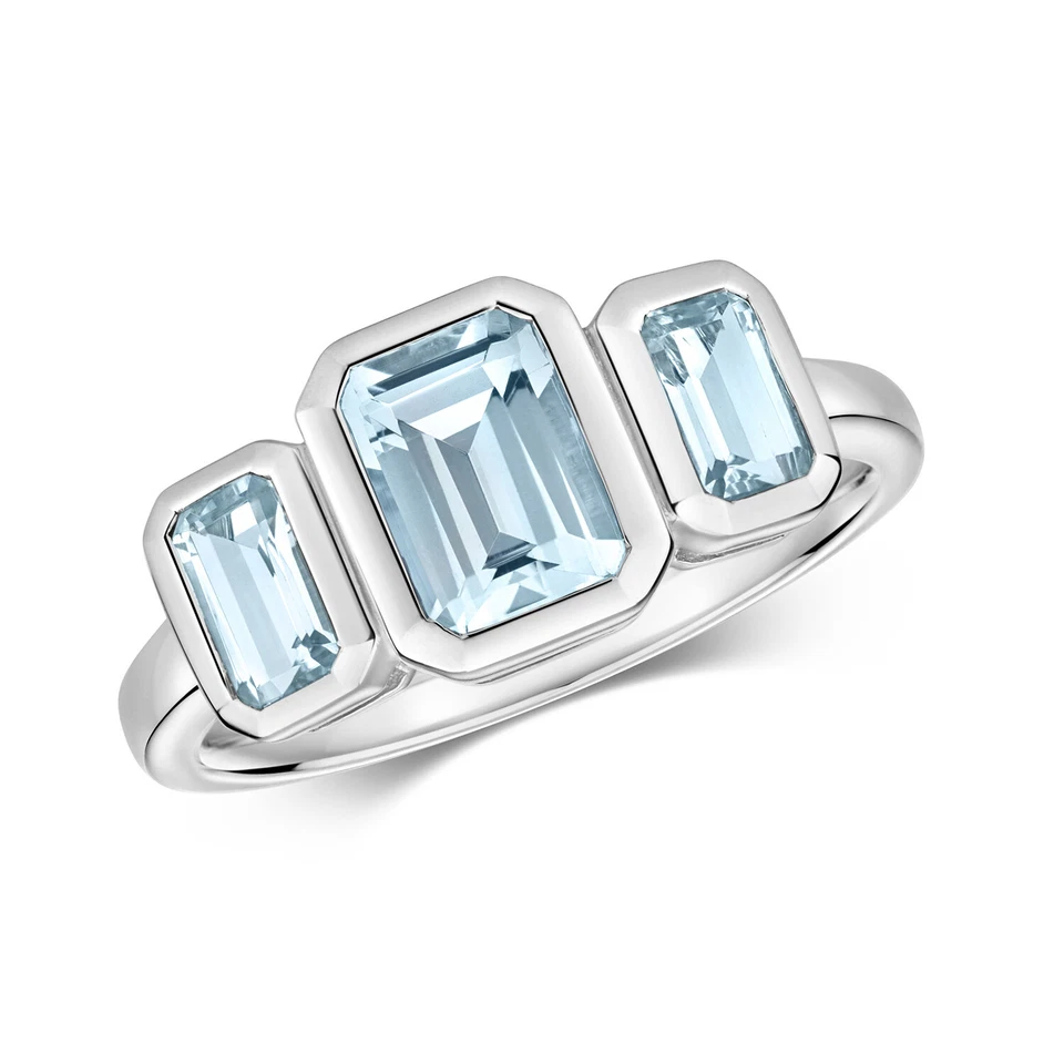 Bague Femme Trilogie Or Blanc 9 k/carat avec Aquamarine - Photo 1/1