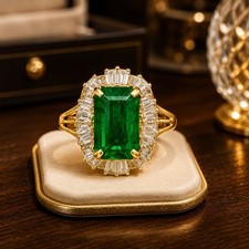2 Ct Emerald Cut Simulated Emerald  Diamond Wedding Ring 14K Yellow Gold Plated