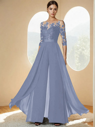 Brautmutterkleid Hochzeitsgast Elegant Party Chiffon Spitze Applikationen Heiß - Bild 16 von 40