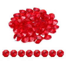 50Pcs 14mm 1 Hole K9 Crystal Octagon Glass Chandelier Beads, Red