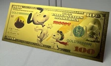 $100 Gold Foil Bill Snoopy From Peanuts Novelty Banknote Collectible