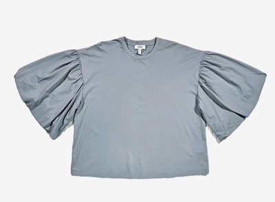 COS Blouse Women's size LARGE Gray Voluminous Puff Sleeve Minimalist Boxy