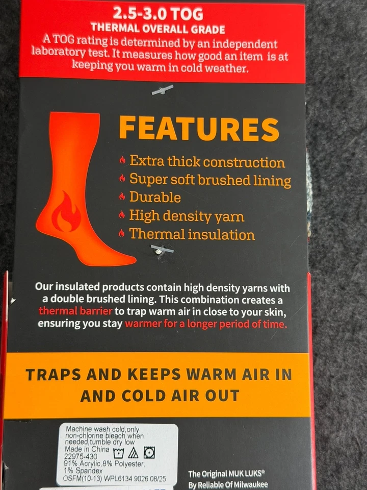 Calcetines térmicos para hombre MUK LUKS 2,5-3,0 retenedores de calor azul rojo para hombre talla 10-13 Foto 2 de 2