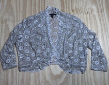 R M Richards Women's Scalloped Sequin Lace Bolero Shrug Size L