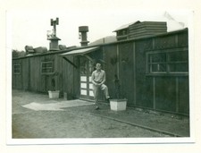 Man In Uniform Military Barracks Building WWII Era Snapshot Photo B ME2.