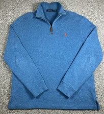Polo Ralph Lauren 1/4 Zip Cotton Pullover Sweater Blue Size Medium Pony Logo