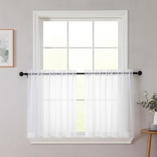 WelvetBLK Kitchen Curtains 24 Inch Length Tier 2 Pieces, White Sheer Curtain ...