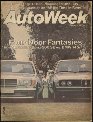 AUTOWEEK 1/11 1982 Mercedes 500 vs BMW 745i Buick Century Mario Andretti