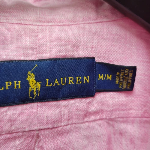 Ralph Lauren Men's Pink Linen Long-Sleeves Shirt Pink Logo Size Medium Excellent - Picture 6 of 7