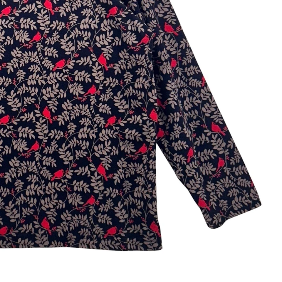 Christmas Turtleneck Top 1X Modern Cardinal Bird Leaf Print Winter Holiday Soft - Image 4 of 4