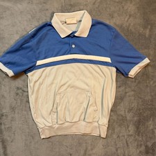 Made in USA Encino Shirt Vintage Polo Shirt Size M Blue Beige Striped Collared