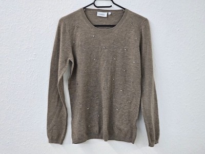 Canda Damen Strickpullover Gr. S BeigeTaupe mit Strass Applikationen 