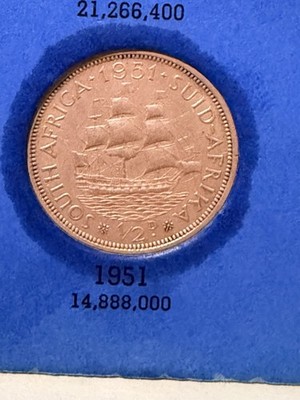 SOUTH AFRICA 1951 1/2 HALF SUID AFRIKA ALMOST UNCIRCULATED RED