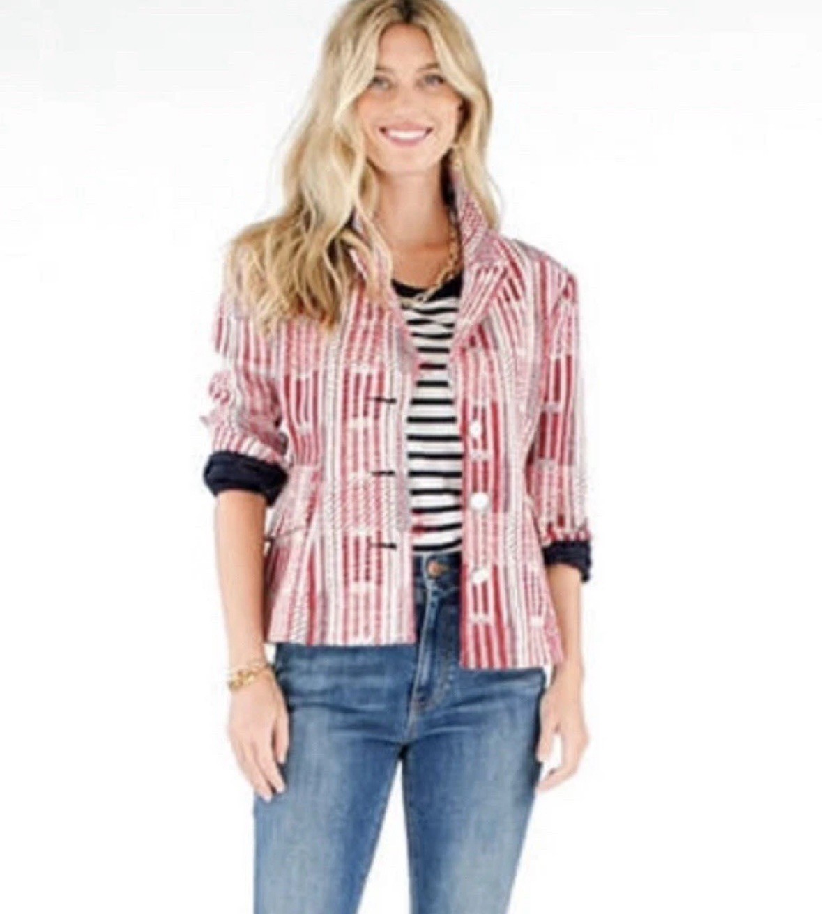 Cabi Patchwork Blazer Jacket #6028 Red White Blue… - image 3