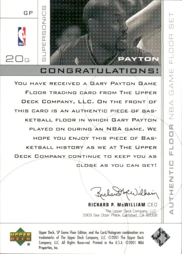 2000-01 SP Game Floor #GP Gary Payton Authentic Floor - Image 2 of 2