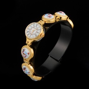 Authentic Vintage Chaika Watch Gold Plated Filigree Bracelet Floral Enamel Hand Painted