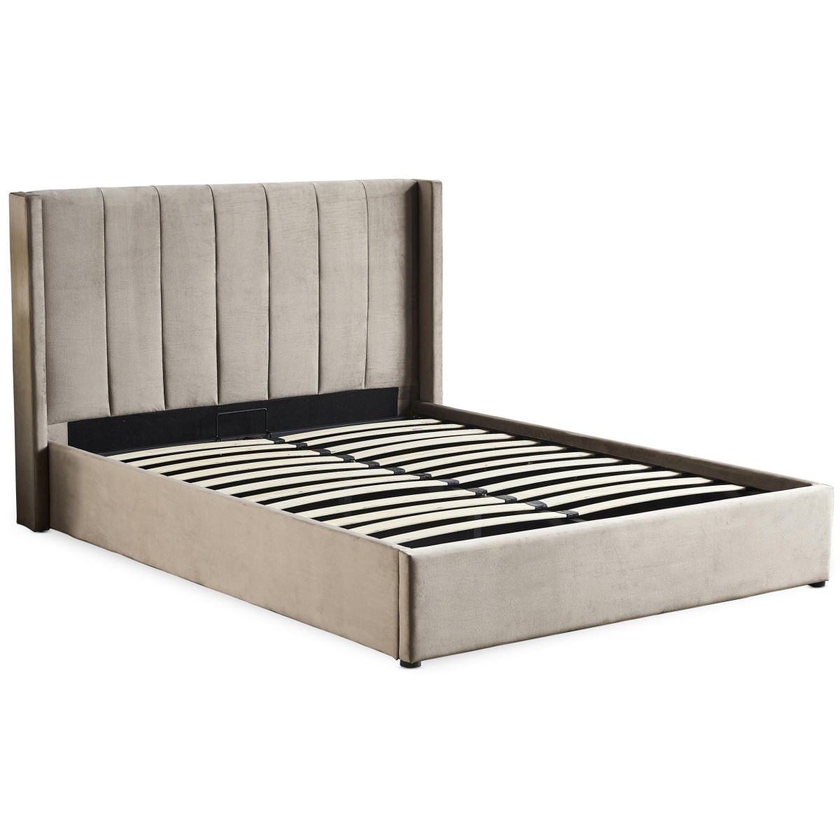 Lit adulte sommier relevable 140x190 cadre de lit avec coffre de rangement taupe Fady