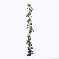 5.5 ft Green White Eucalyptus Leaves Garland Silk Rose Flower Heads Party Events