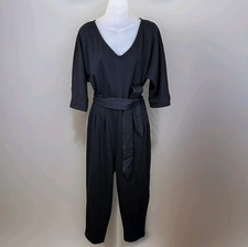 Anthropologie Sutton Jumpsuit MP Black Ponte Belted Pockets Lounge Minimal Crop