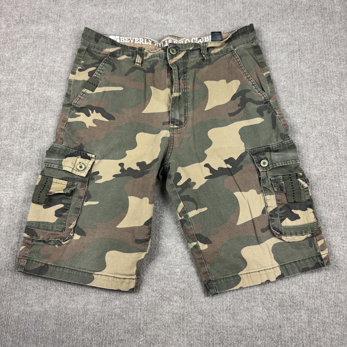 Camo Cargo Shorts Mens 32 Military Ripstop Outdoor Brown