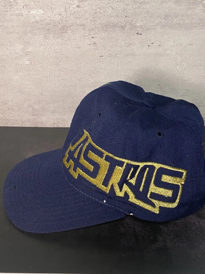 De colección Años 90 MLB Houston Astros Béisbol Aguja Americana Lana Snapback Sombrero Azul Marino Foto 2 de 4