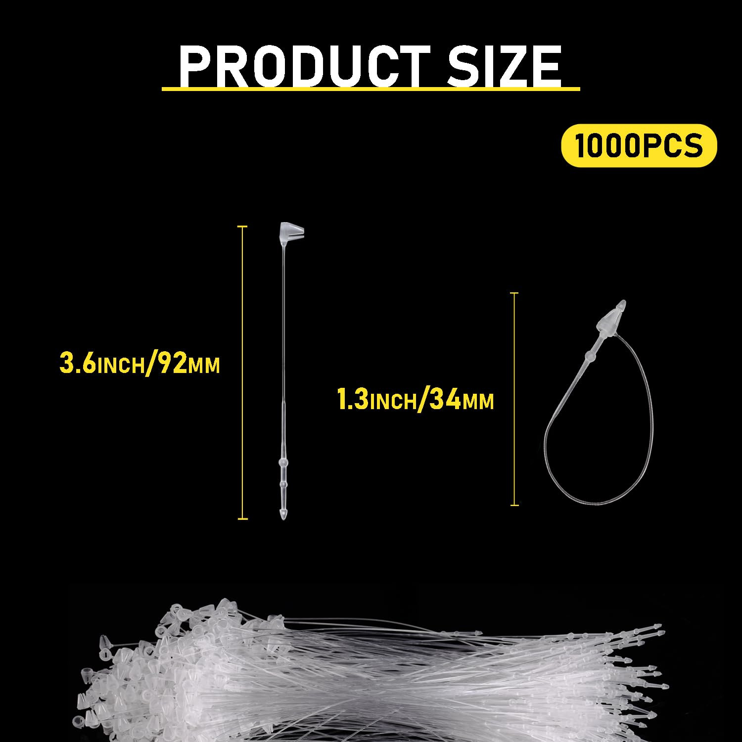 1000Pcs Hang Prices Tag Fasteners, 3 Inch Snap Lock Pins Plastic Tags for Clothi