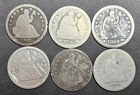 Lot of 6 United States Silver Seated Liberty Quarters 25C - 1838-1876s