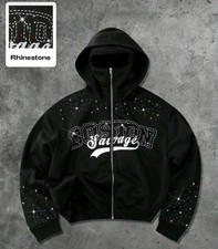 New Luxury Men Diamond Rhinestones Fashion Black Zip Hoodie High Quality